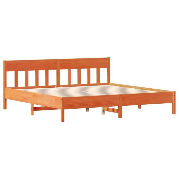 Cadre de lit sans matelas cire marron 200x200cm bois pin massif - Photo n°5