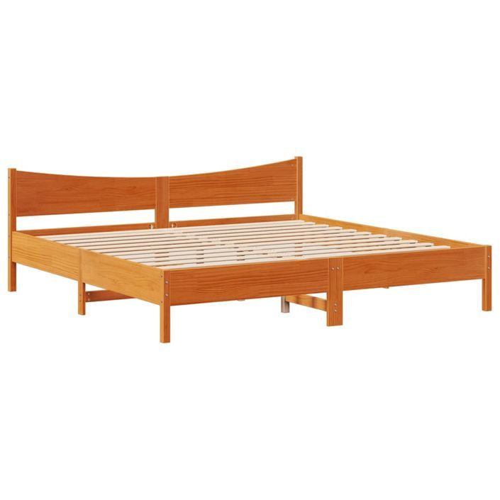 Cadre de lit sans matelas cire marron 200x200cm bois pin massif - Photo n°5