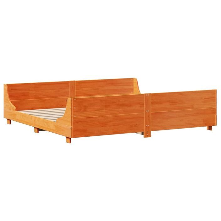 Cadre de lit sans matelas cire marron 200x200cm bois pin massif - Photo n°5