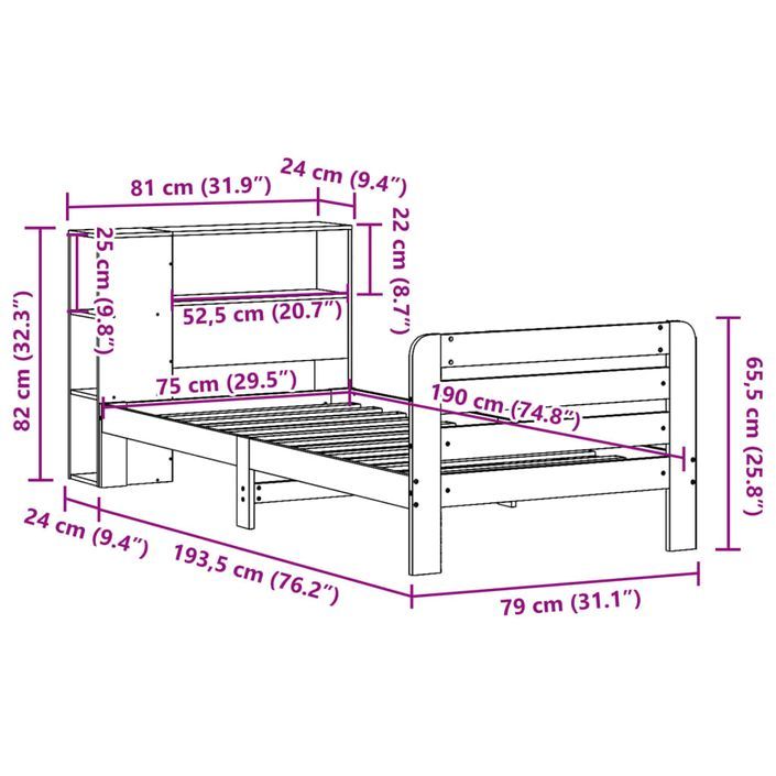 Cadre de lit sans matelas cire marron 75x190 cm bois pin massif - Photo n°12