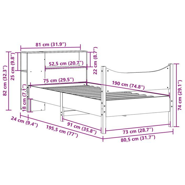 Cadre de lit sans matelas cire marron 75x190 cm bois pin massif - Photo n°11