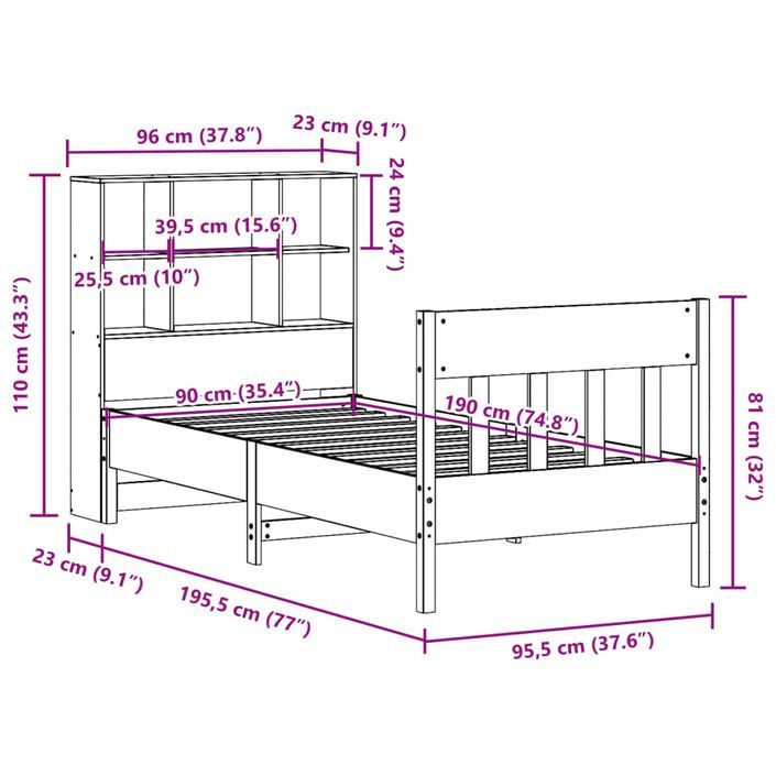 Cadre de lit sans matelas cire marron 90x190 cm bois pin massif - Photo n°12