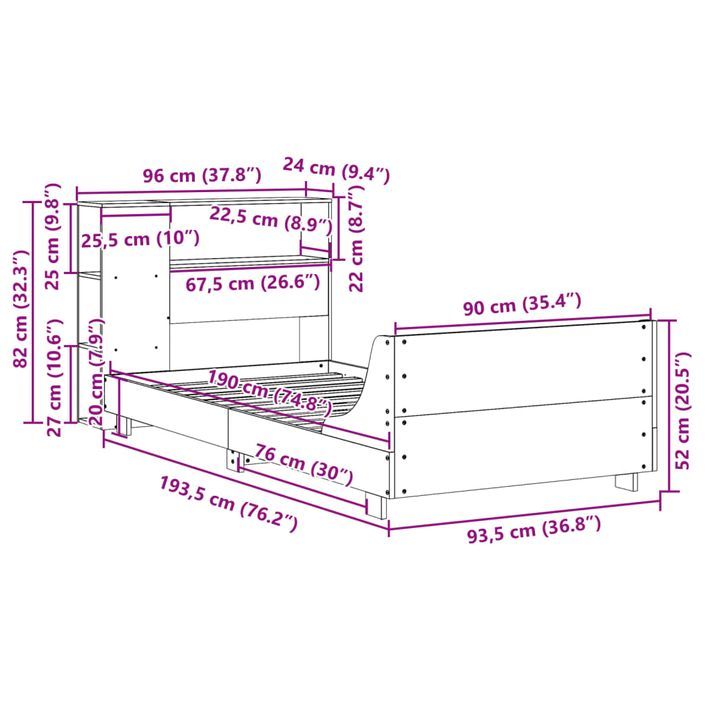 Cadre de lit sans matelas cire marron 90x190 cm bois pin massif - Photo n°12