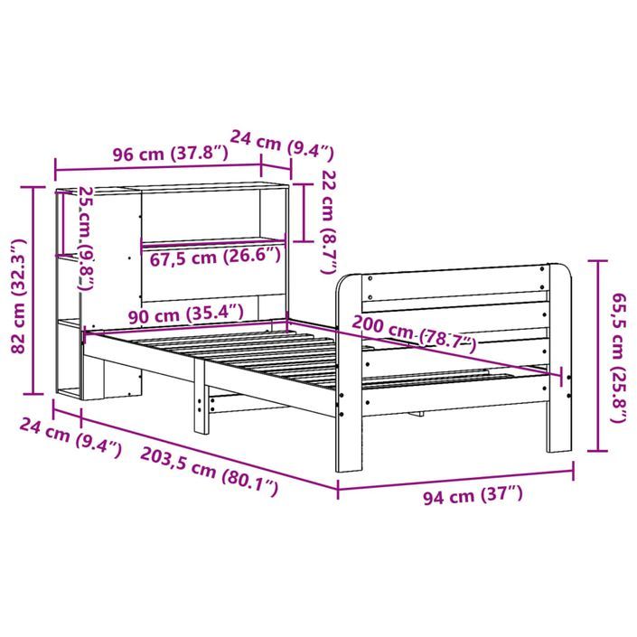 Cadre de lit sans matelas cire marron 90x200 cm bois pin massif - Photo n°12