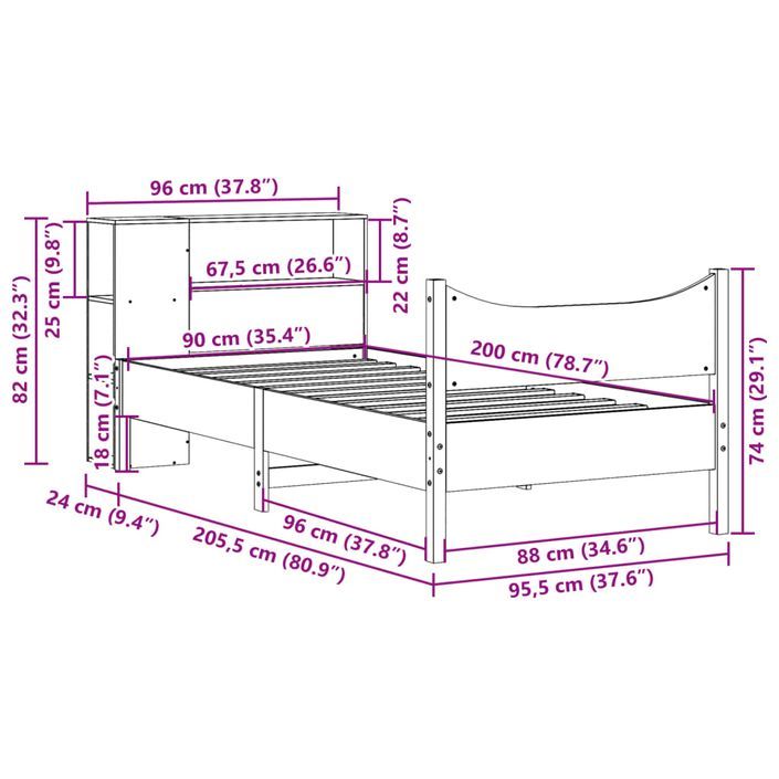 Cadre de lit sans matelas cire marron 90x200 cm bois pin massif - Photo n°11