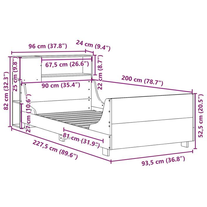 Cadre de lit sans matelas cire marron 90x200 cm bois pin massif - Photo n°12