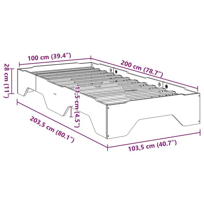 Cadre de lit sans matelas empilable 100x200 cm bois massif - Photo n°11