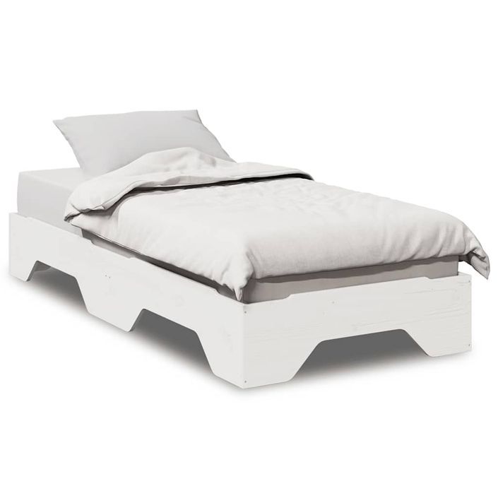 Cadre de lit sans matelas empilable blanc 90x200 cm bois massif - Photo n°1