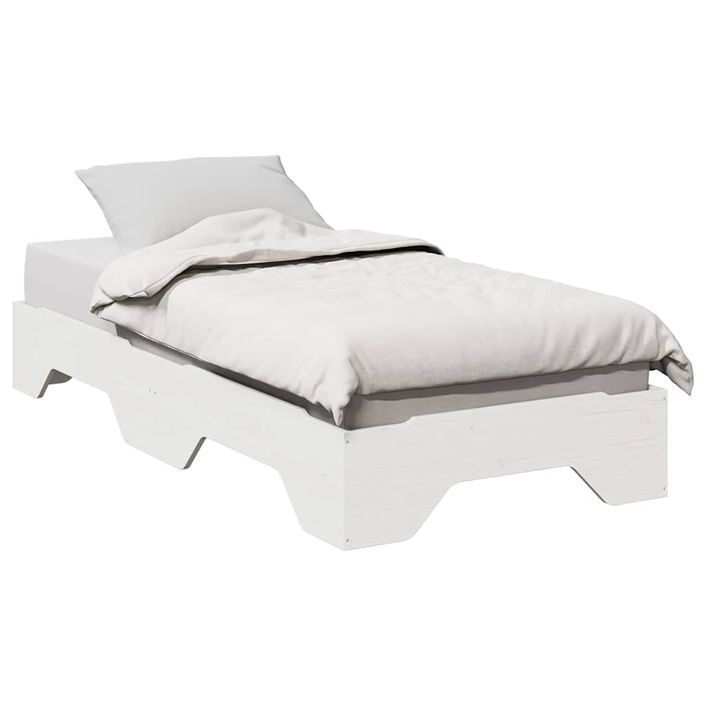 Cadre de lit sans matelas empilable blanc 90x200 cm bois massif - Photo n°4