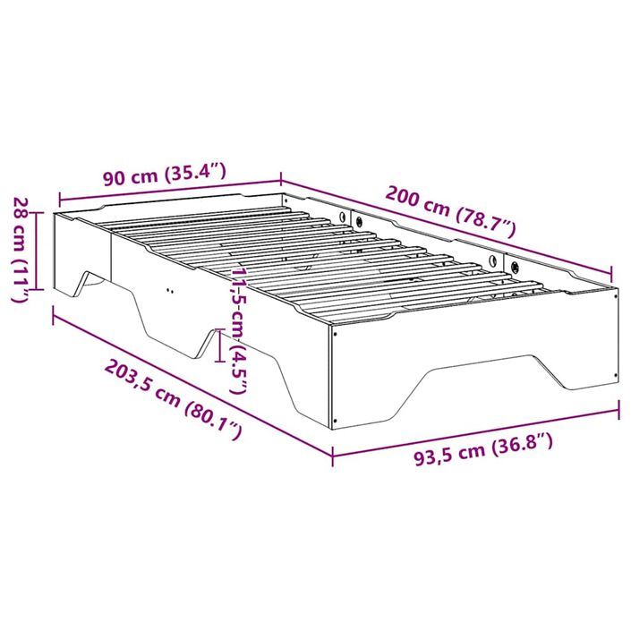 Cadre de lit sans matelas empilable blanc 90x200 cm bois massif - Photo n°11