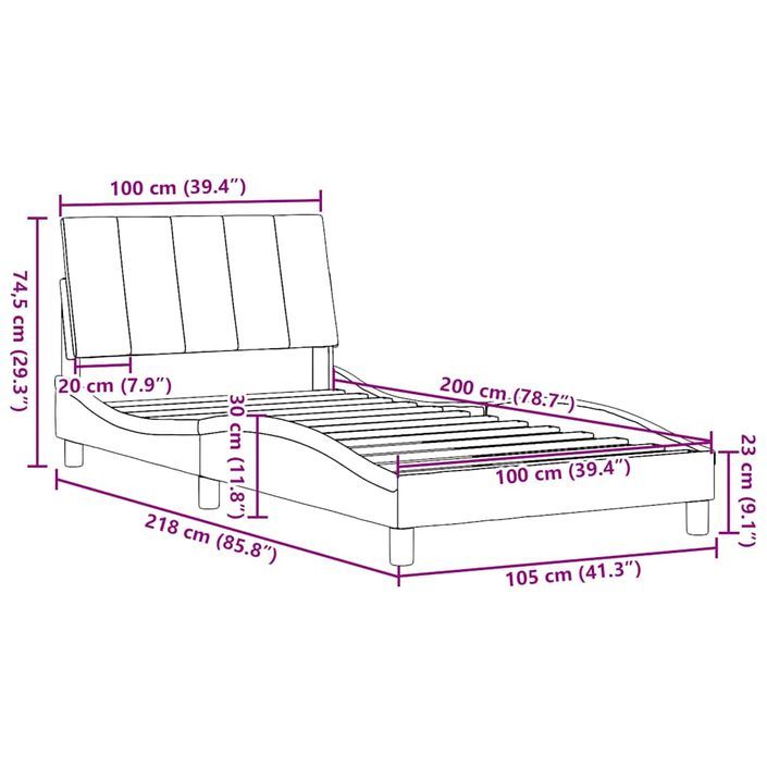 Cadre de lit sans matelas gris clair 100x200 cm tissu - Photo n°13