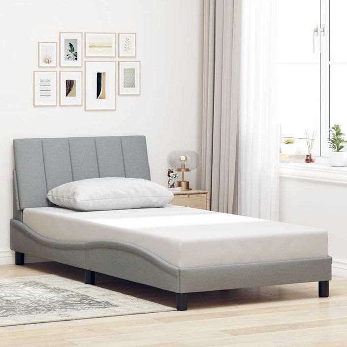 Cadre de lit sans matelas gris clair 100x200 cm tissu - Photo n°4