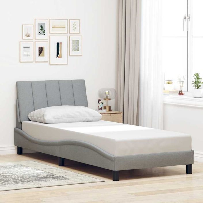 Cadre de lit sans matelas gris clair 90x190 cm tissu - Photo n°4