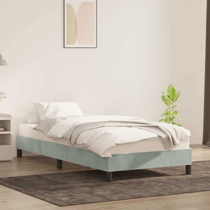 Cadre de lit sans matelas gris clair 90x210 cm velours - Photo n°3