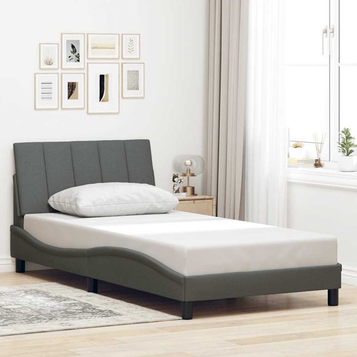 Cadre de lit sans matelas gris foncé 100x200 cm tissu - Photo n°1