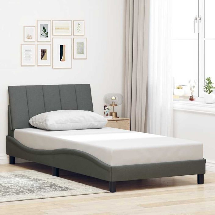 Cadre de lit sans matelas gris foncé 100x200 cm tissu - Photo n°4