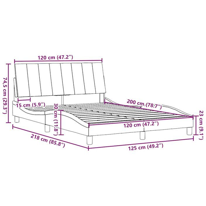 Cadre de lit sans matelas gris foncé 120x200 cm tissu - Photo n°13