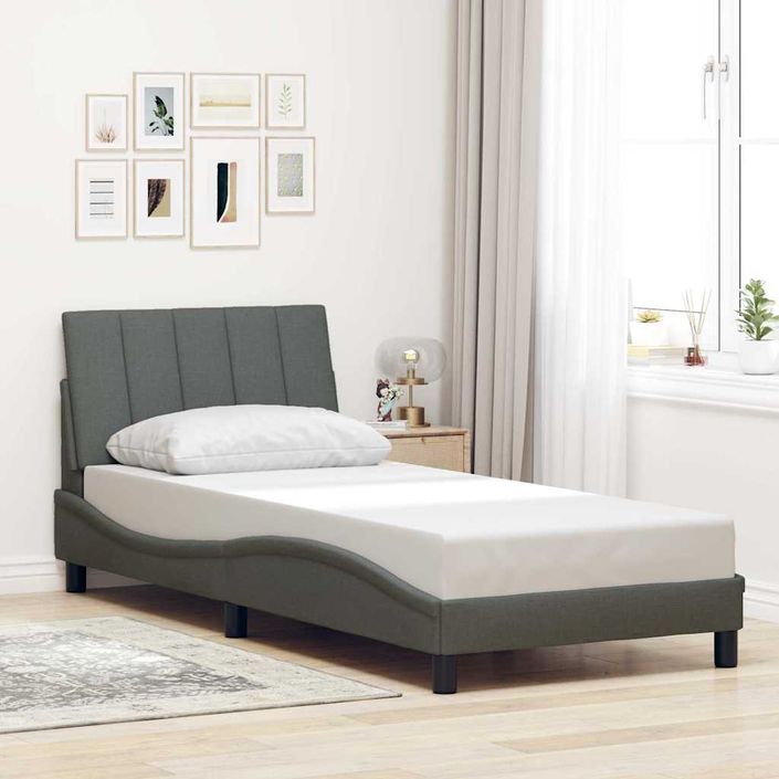 Cadre de lit sans matelas gris foncé 80x200 cm tissu - Photo n°1