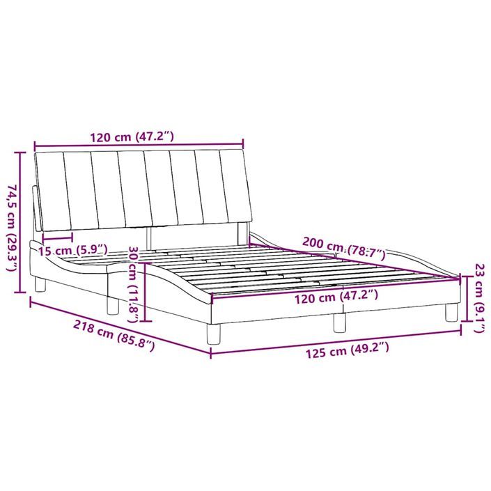 Cadre de lit sans matelas noir 120x200 cm tissu - Photo n°13