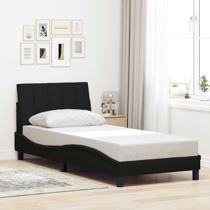 Cadre de lit sans matelas noir 80x200 cm tissu - Photo n°4