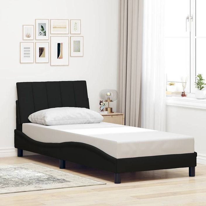 Cadre de lit sans matelas noir 90x190 cm tissu - Photo n°4