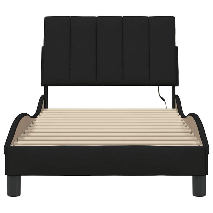 Cadre de lit sans matelas noir 90x200 cm tissu - Photo n°6