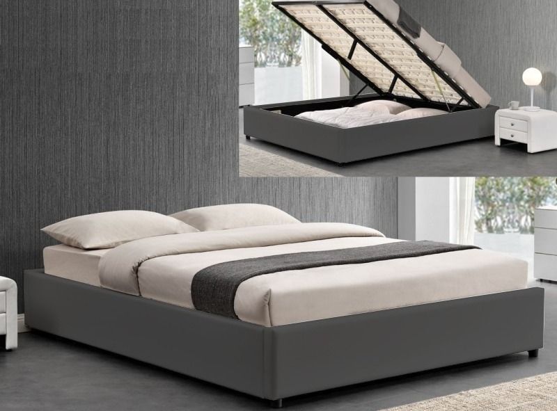 Cadre de lit similicuir gris avec rangement Studi 180 - Photo n°1