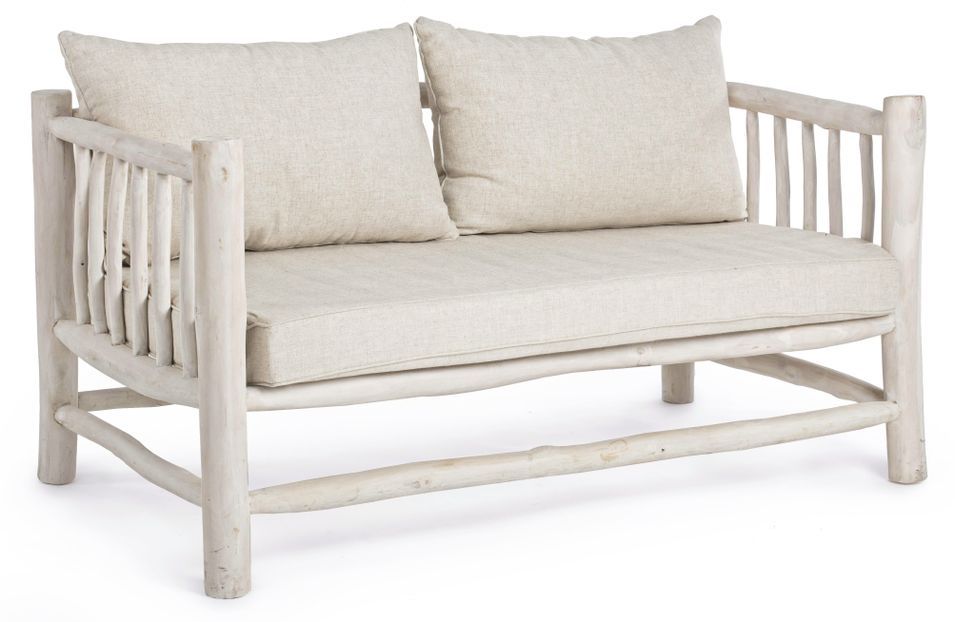 Canapé 2 places en bois teck avec coussin blanc Sary - Photo n°1