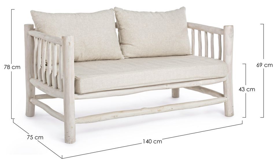 Canapé 2 places en bois teck avec coussin blanc Sary - Photo n°3