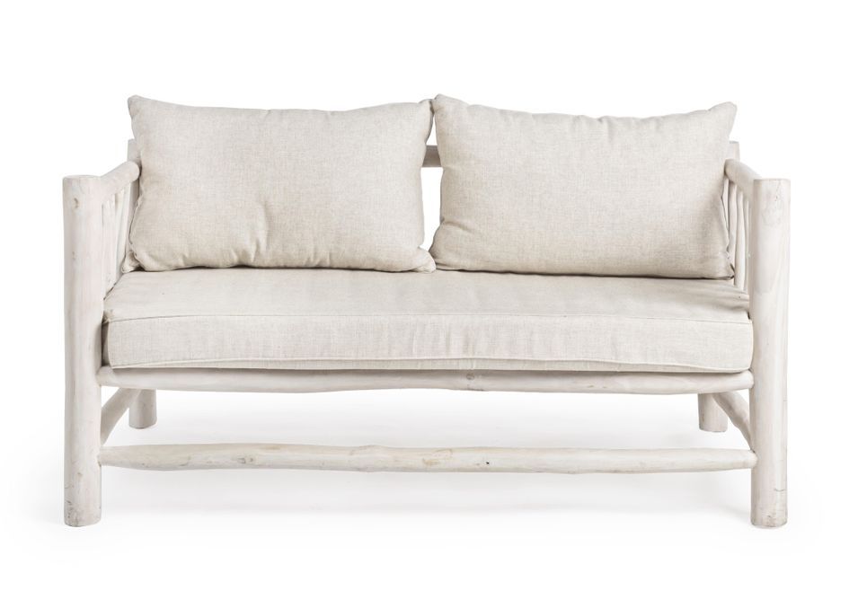 Canapé 2 places en bois teck avec coussin blanc Sary - Photo n°5