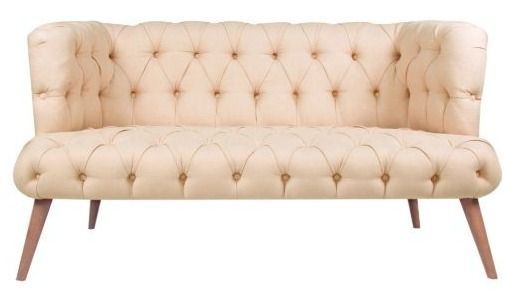 Canapé 2 places style Chesterfield tissu beige clair Wester 140 cm - Photo n°1