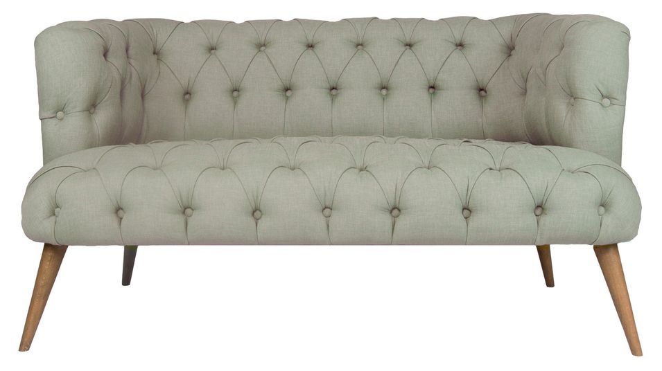Canapé 2 places style Chesterfield tissu gris clair Wester 140 cm - Photo n°1