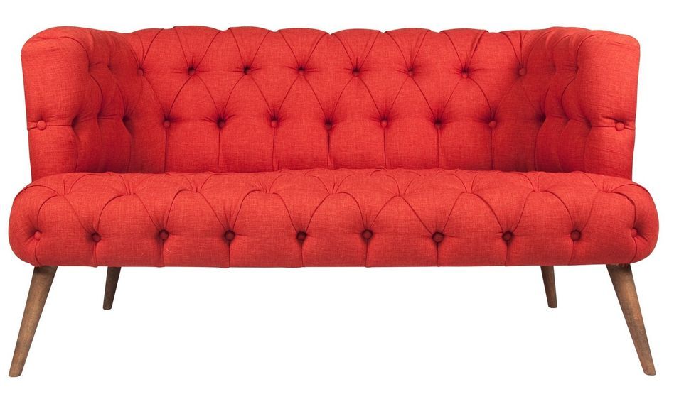 Canapé 2 places style Chesterfield tissu rouge Wester 140 cm - Photo n°1