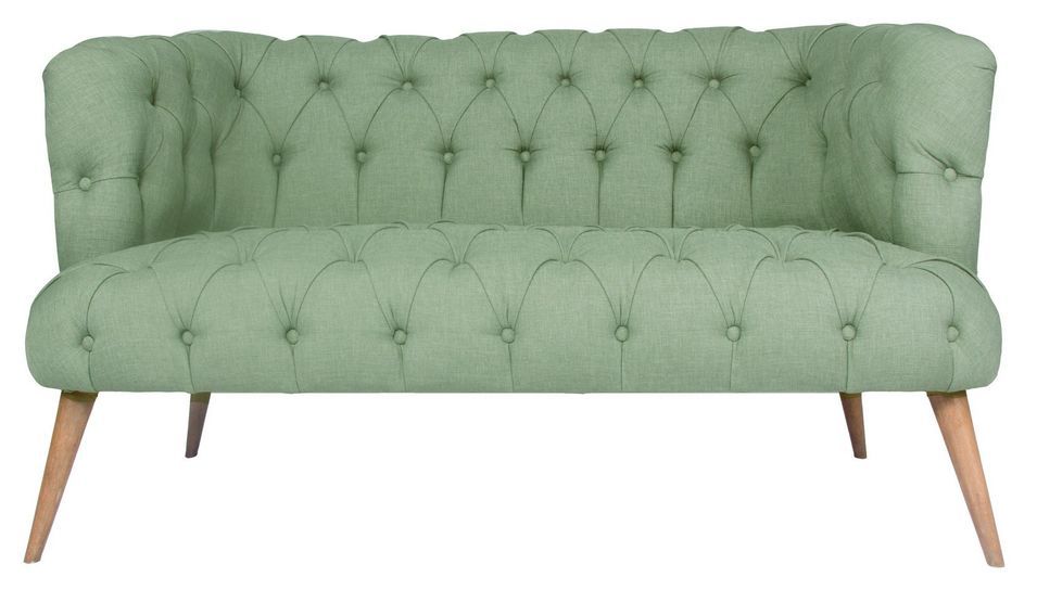 Canapé 2 places style Chesterfield tissu vert pastel Wester 140 cm - Photo n°1