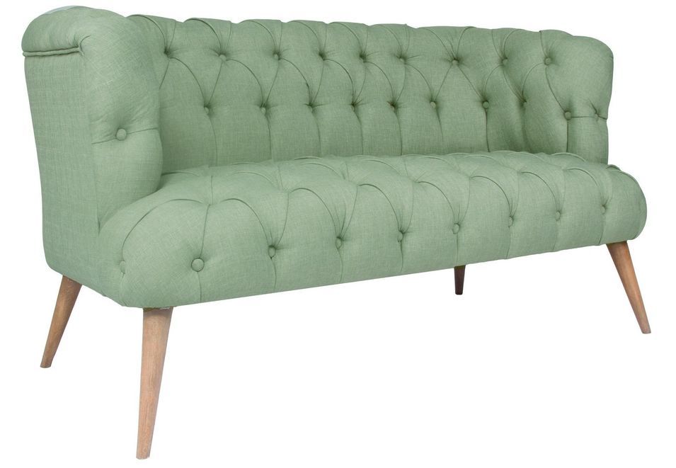 Canapé 2 places style Chesterfield tissu vert pastel Wester 140 cm - Photo n°2