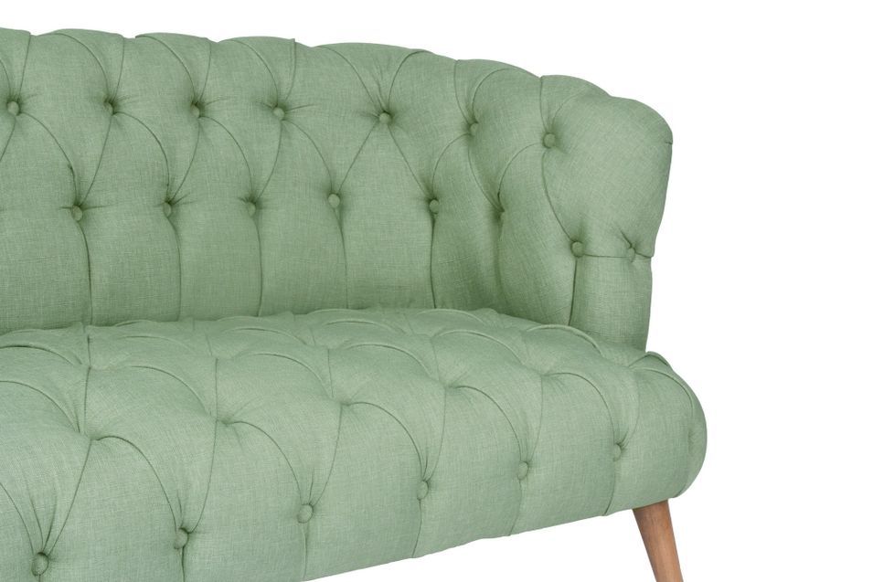 Canapé 2 places style Chesterfield tissu vert pastel Wester 140 cm - Photo n°4