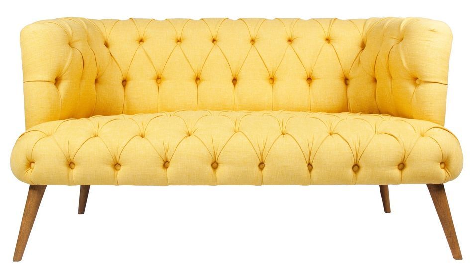 Canapé 2 places style Chesterfield tissu jaune Wester 140 cm - Photo n°1