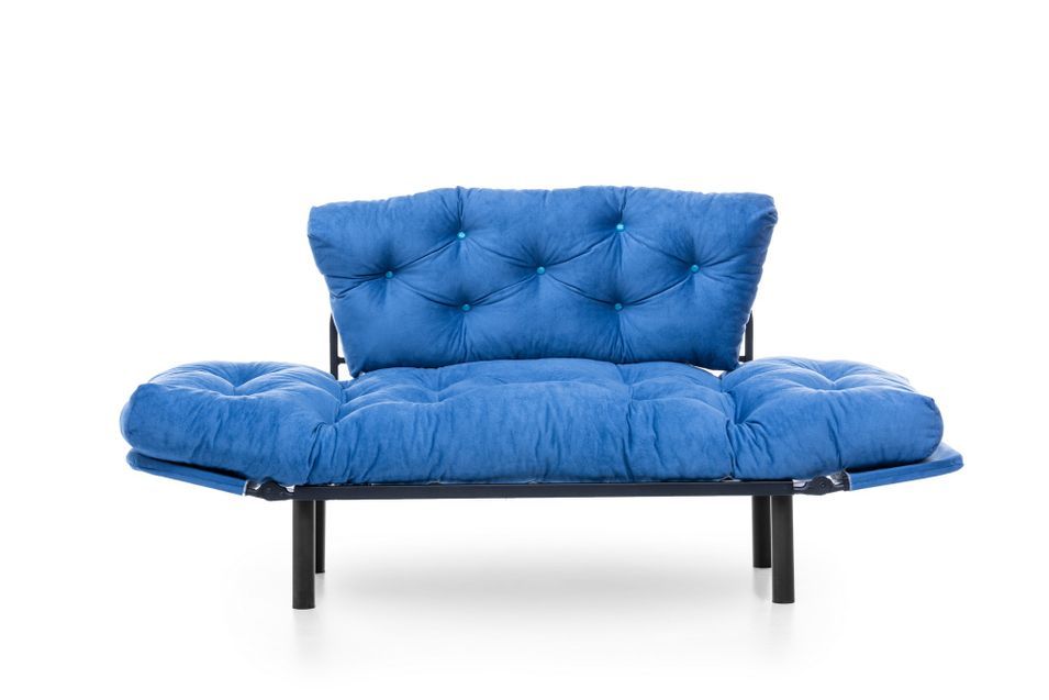 Canapé 2 places transformable en lit tissu bleu Pliaz 155 cm - Photo n°6