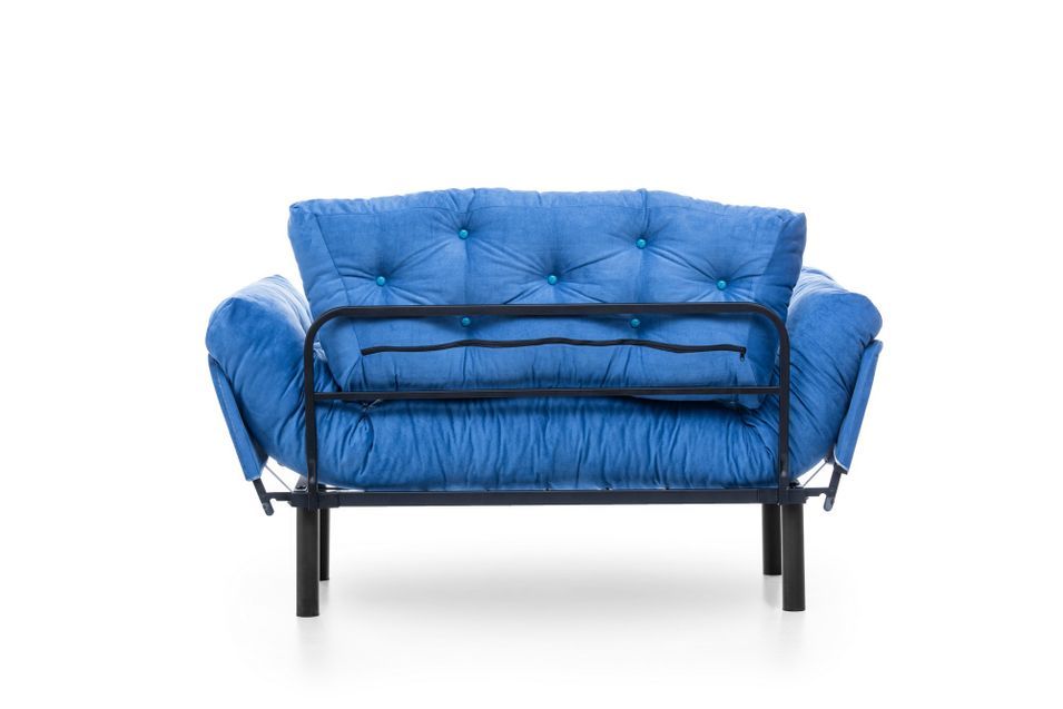 Canapé 2 places transformable en lit tissu bleu Pliaz 155 cm - Photo n°10