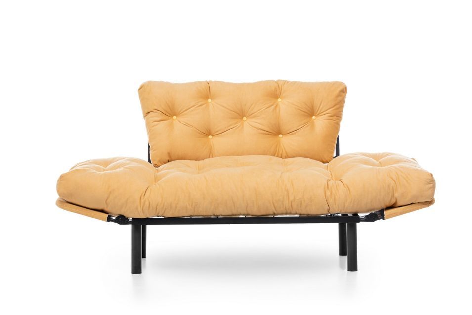 Canapé 2 places transformable en lit tissu jaune Pliaz 155 cm - Photo n°7