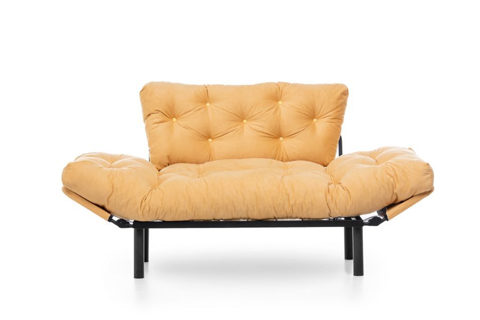 Canapé 2 places transformable en lit tissu jaune Pliaz 155 cm - Photo n°8