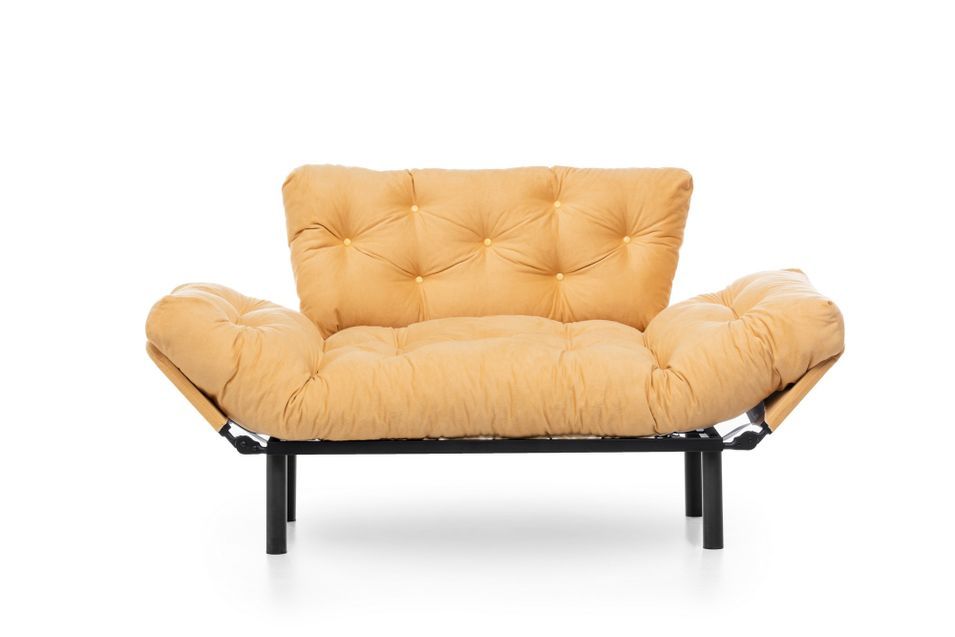 Canapé 2 places transformable en lit tissu jaune Pliaz 155 cm - Photo n°9