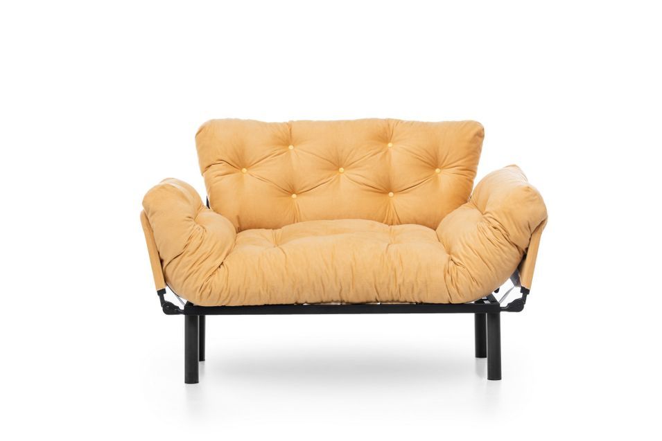 Canapé 2 places transformable en lit tissu jaune Pliaz 155 cm - Photo n°10