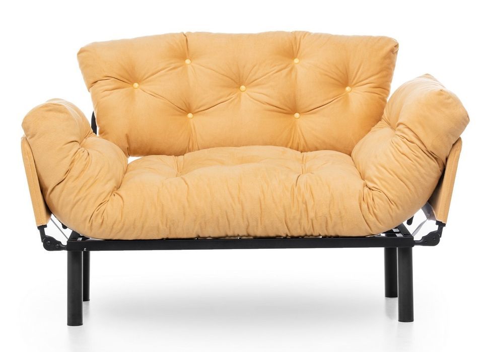 Canapé 2 places transformable en lit tissu jaune Pliaz 155 cm - Photo n°1