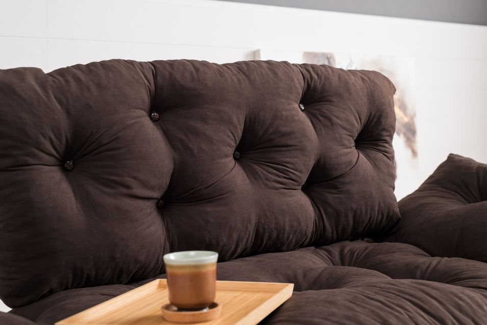 Canapé 2 places transformable en lit tissu marron Pliaz 155 cm - Photo n°5