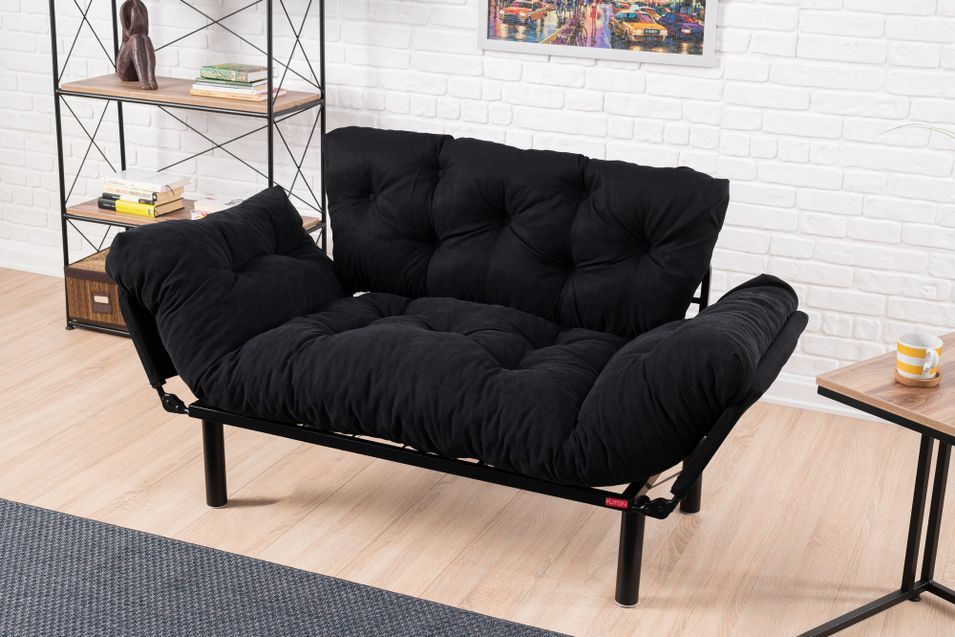 Canapé 2 places transformable en lit tissu noir Pliaz 155 cm - Photo n°2