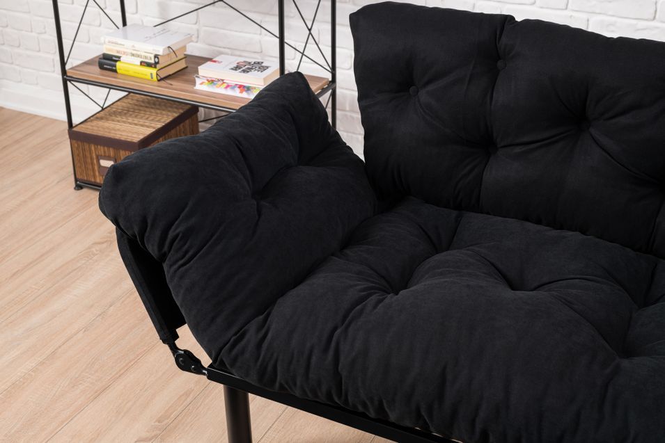 Canapé 2 places transformable en lit tissu noir Pliaz 155 cm - Photo n°4