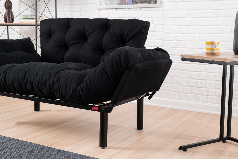 Canapé 2 places transformable en lit tissu noir Pliaz 155 cm - Photo n°5