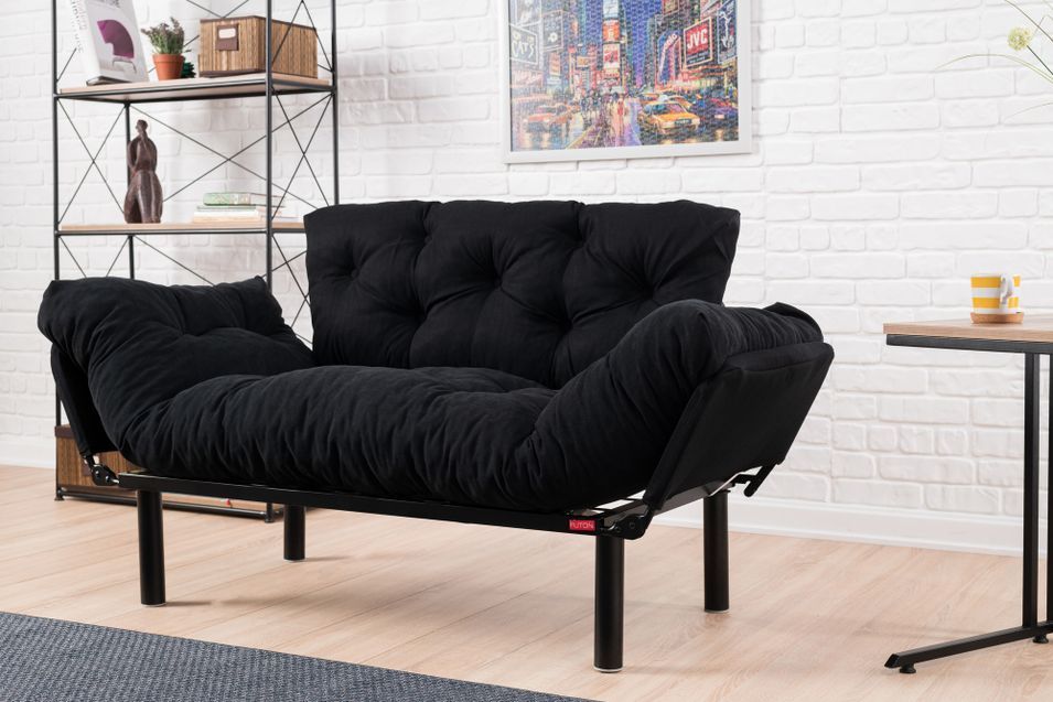 Canapé 2 places transformable en lit tissu noir Pliaz 155 cm - Photo n°10