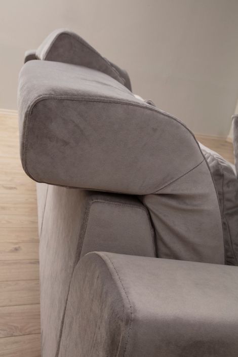Canapé 2 places velours gris avec têtières relevables et pieds metal noir Briko 185 cm - Photo n°7